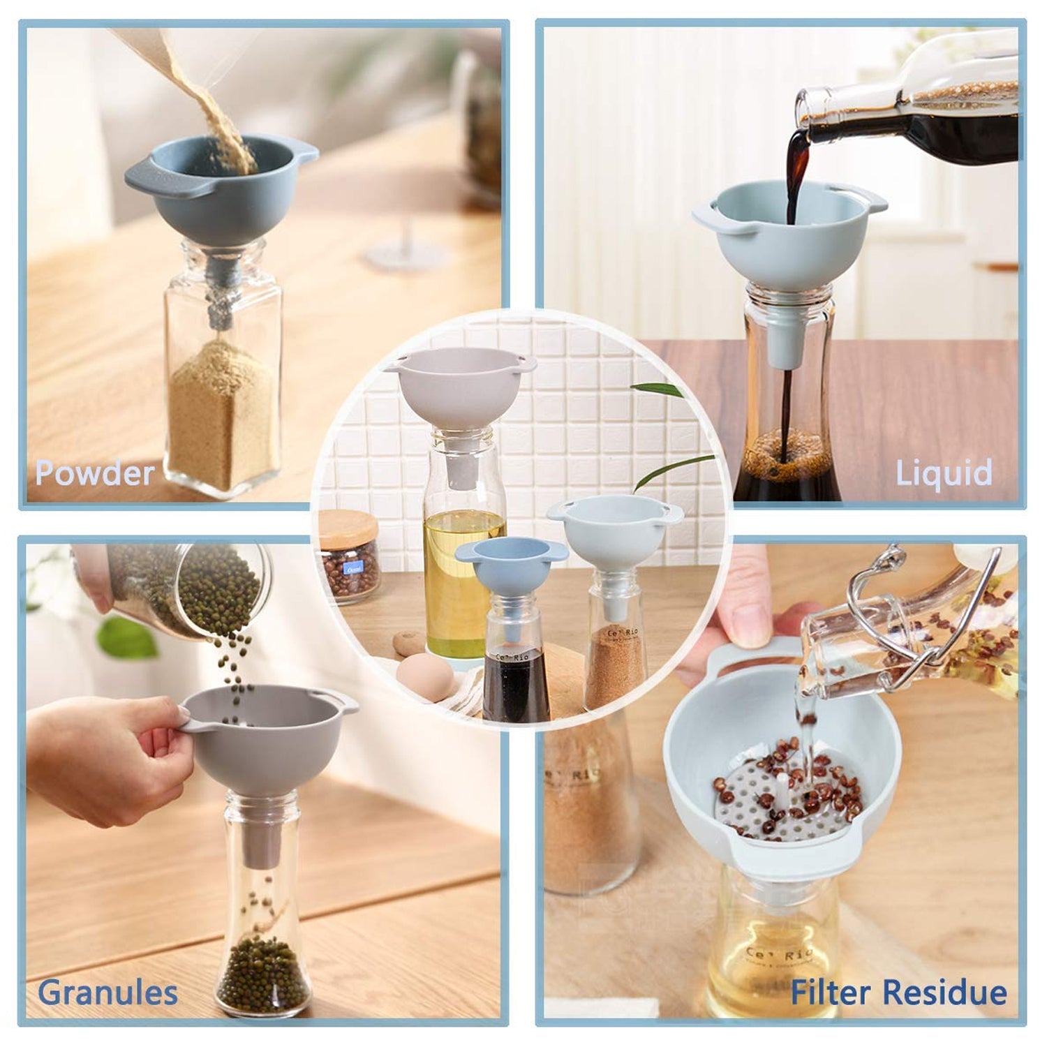 12007 3 in 1 Kitchen Funnel Set of 3, Funnel for Filling Bottle, Small Canning Funnel with Handle, Food Grade Plastic Funnel with Detachable Strainer Filter for Liquid, Dry Ingredients, and Powder 12007 3 in 1 Kitchen Funnel Set of 3, Funnel for Filling Bottle, Small Canning Funnel with Handle, Food Grade Plastic Funnel with Detachable Strainer Filter for Liquid, Dry Ingredients, and Powder